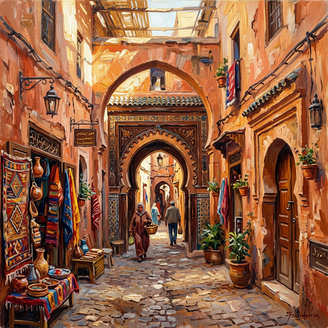 Ruelle de médina marocaine, peinture impressionniste